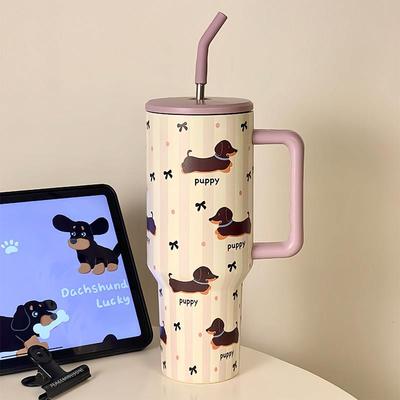 巨无霸保温杯女生吸管杯冰霸杯腊肠狗水杯可爱大容量泡茶水杯车载
