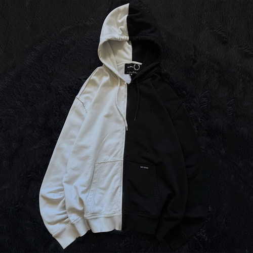 Raf Simons Archive 黑白拼色连帽卫衣 亚文化开衫外套男女同款