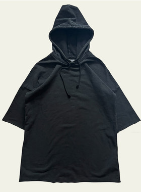 Raf Simons 半袖外穿连帽卫衣 哥特风亚文化黑色套头外套男女同款