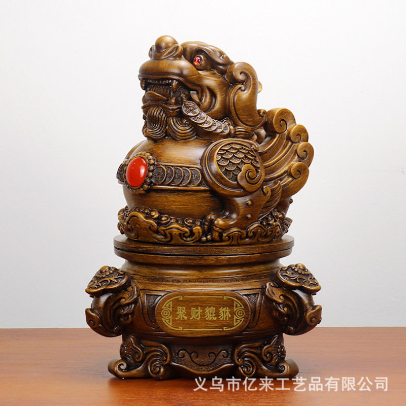 厂家批发木色聚财貔貅树脂风水摆
