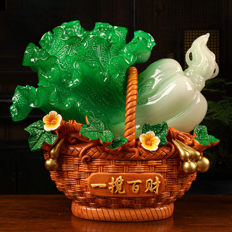 中式一揽百财白菜摆件家居客厅酒