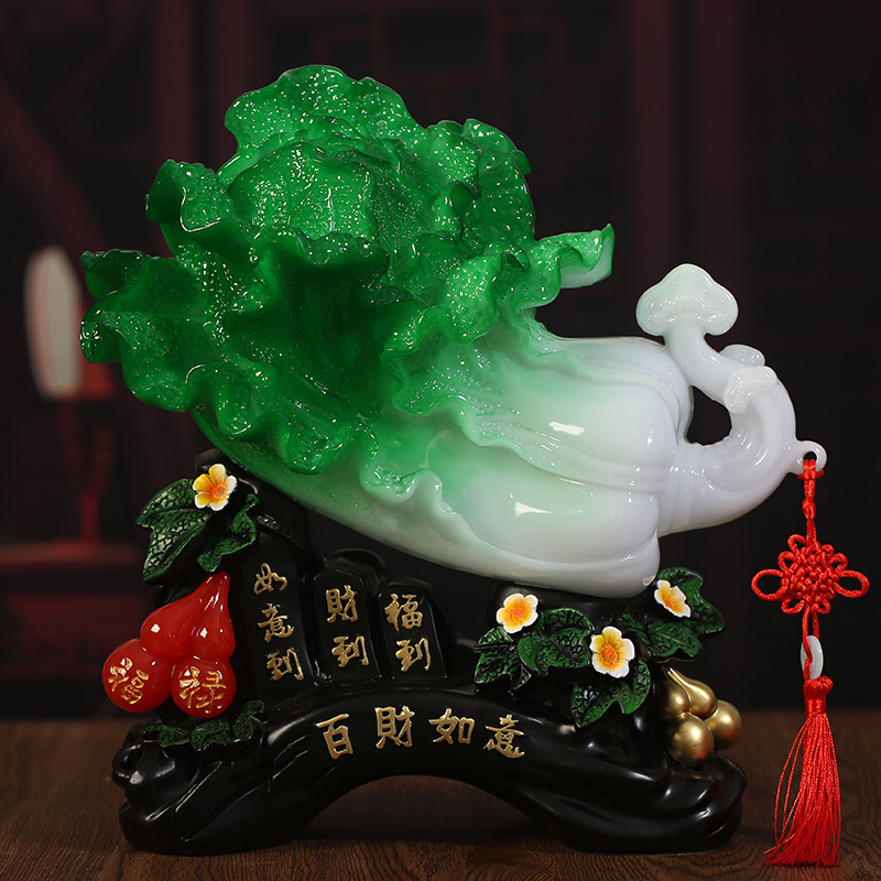 仿玉百财如意招财玉白菜摆件家居
