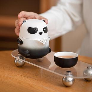 熊猫快客杯一壶两杯户外泡茶喝茶装 备随身便携式 陶瓷旅行茶具套装