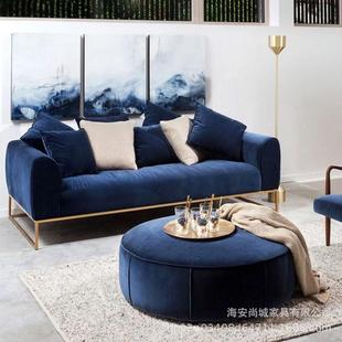 北欧现代简约布艺沙发轻奢绒布小户型客厅三人位沙发酒店会所沙发