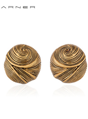 Joseph Warner轻奢金色耳钉小众拉丝圆形耳饰云缦复古夸张耳环女