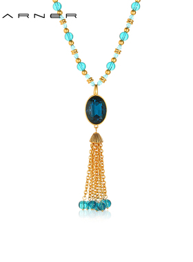 Joseph Warner中古项链金属流苏复古蓝色琉璃宫廷vintage锁骨链女