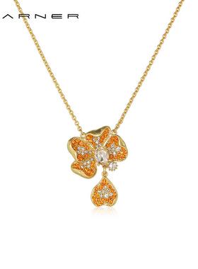 Joseph Warner中古花瓣项链吊坠女宫廷风优雅轻奢橙色锁骨链颈链