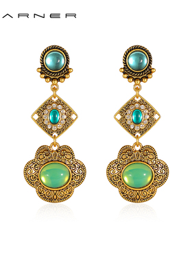 Joseph Warner中古耳环绿玛瑙耳钉宫廷vintage轻奢高级感复古耳环