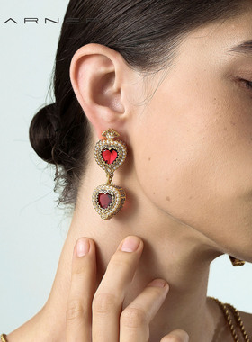 Warner海洋之心耳钉原创耳饰s925银针不过敏中古珍珠耳坠长款耳环