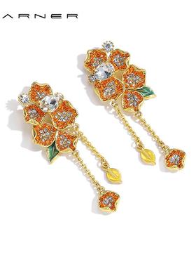 Joseph Warner小众中古耳饰女vintage复古橙色长款流苏耳环送女友