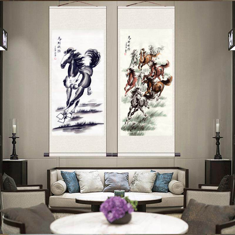 马到成功办公室装饰画卷轴礼品风水字画挂画玄关装饰画家居字画马