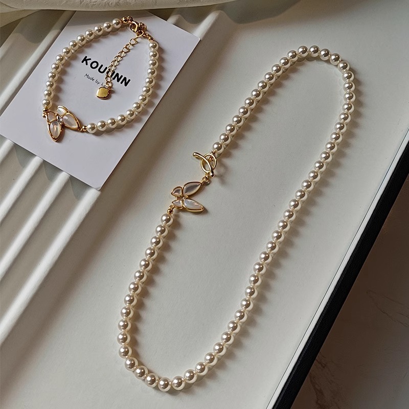 施家珍珠贝母蝴蝶项链欧美ins时尚OT扣设计感项链气质网红手链女