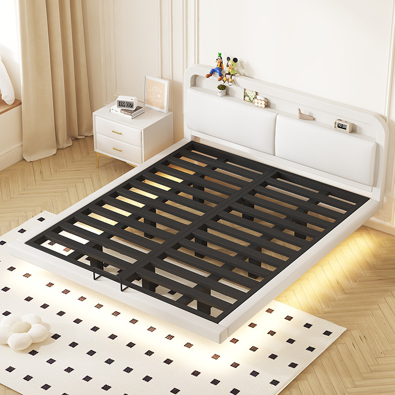 铁艺双人床碳素钢架悬浮床可置物排骨架床架加粗加厚小户型悬空床