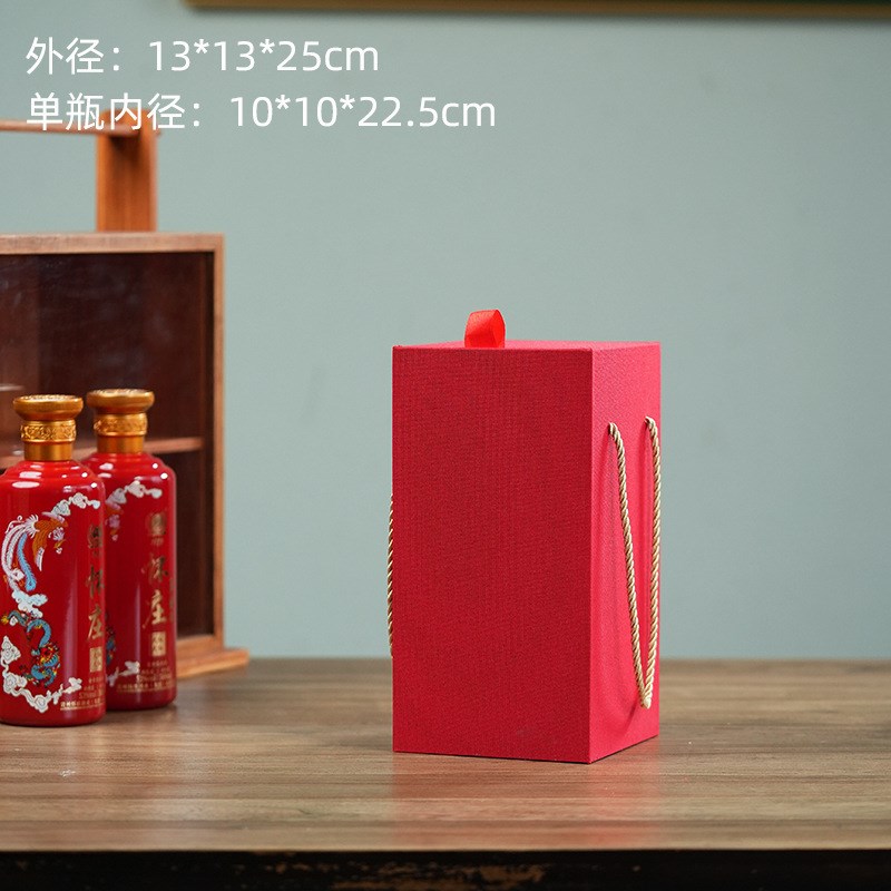 高款麻布酒盒 复古手提空盒酒瓶收纳盒I单瓶双瓶高档礼品盒花瓶盒