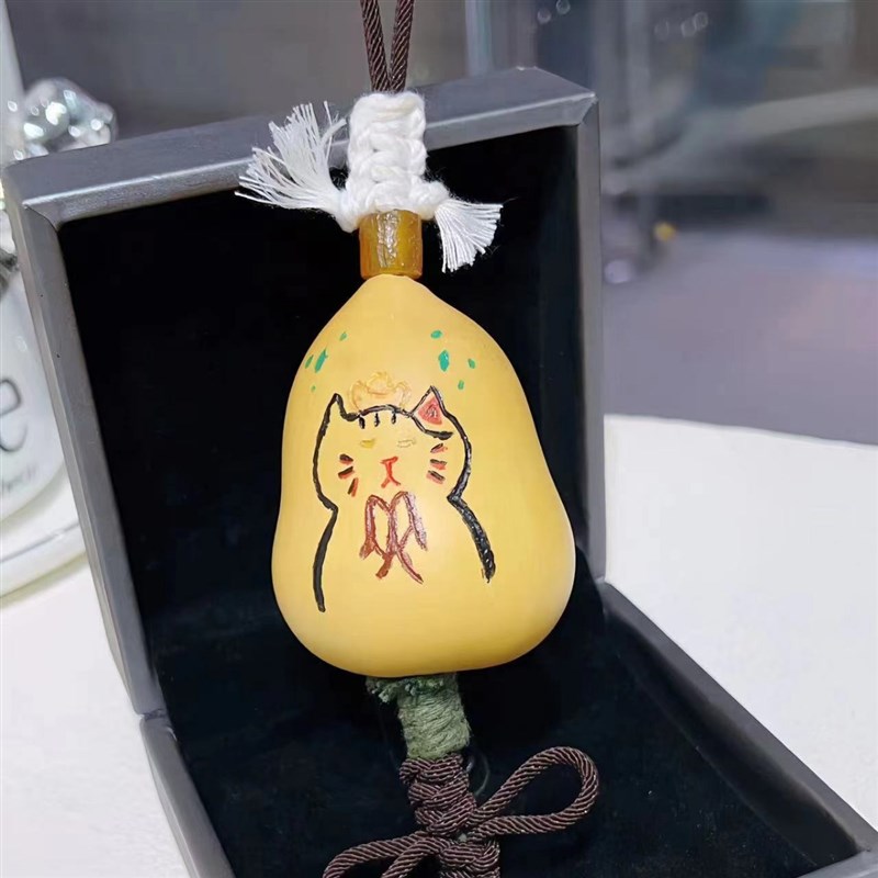 可爱个性猫咪葫芦车挂 丙烯颜料绘画搭配粗绳O子 可爱小众葫芦挂