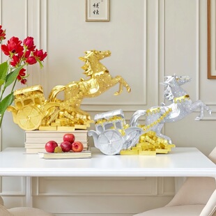 马年招财吉祥物2026年轻奢金砖跃马摆件家居桌面客厅新年树脂装饰