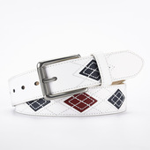 男士 高级感针扣腰带休闲皮带男2025新款 绣花白色腰带时尚 潮流男士