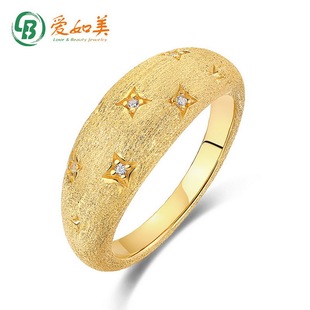 法式复古繁星点点拉丝戒指女轻奢风简约S925纯银镀金指环定制