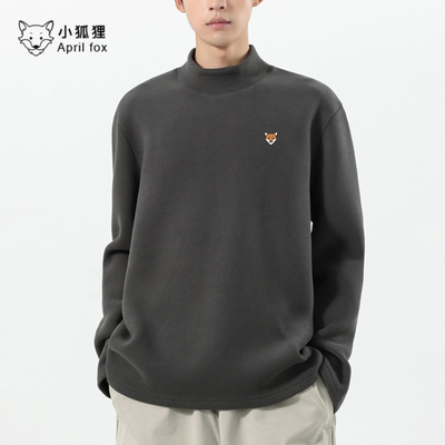 小狐狸男款打底衫德绒半高领舒适内搭男2025新款冬季男士T恤宽松