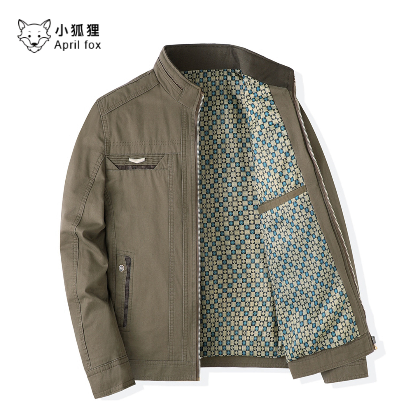 英国小狐狸纯棉外套春秋季男装秋装立领全棉上衣男夹克衫户外登山