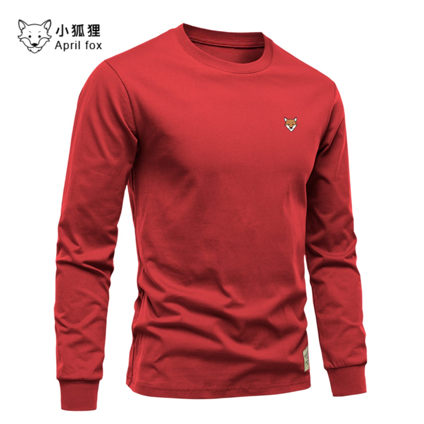 小狐狸红色户外运动休闲棉长袖t恤男春秋季新款圆领男上衣本命年