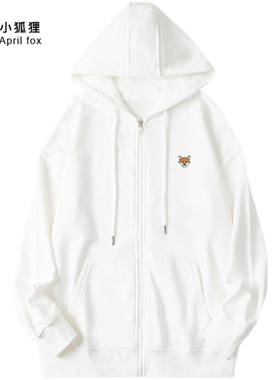 英国小狐狸白色310g重磅毛圈布连帽卫衣男士宽松拉链开衫休闲运动