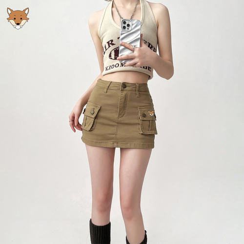 英国April Fox小狐狸工装半身裙女2026夏季新款高腰小个子a字短裙