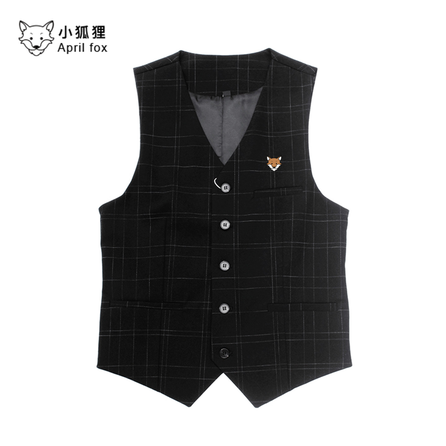 小狐狸复古英伦男装新款时尚商务修身格子西装马甲男休闲秋冬内搭