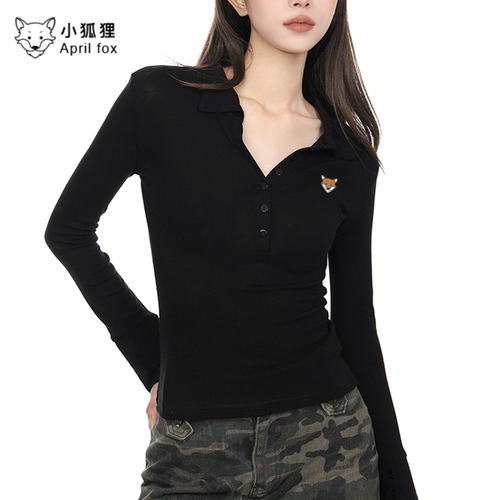英国April Fox小狐狸修身显瘦polo领长袖女衣服2026秋新款正肩t恤