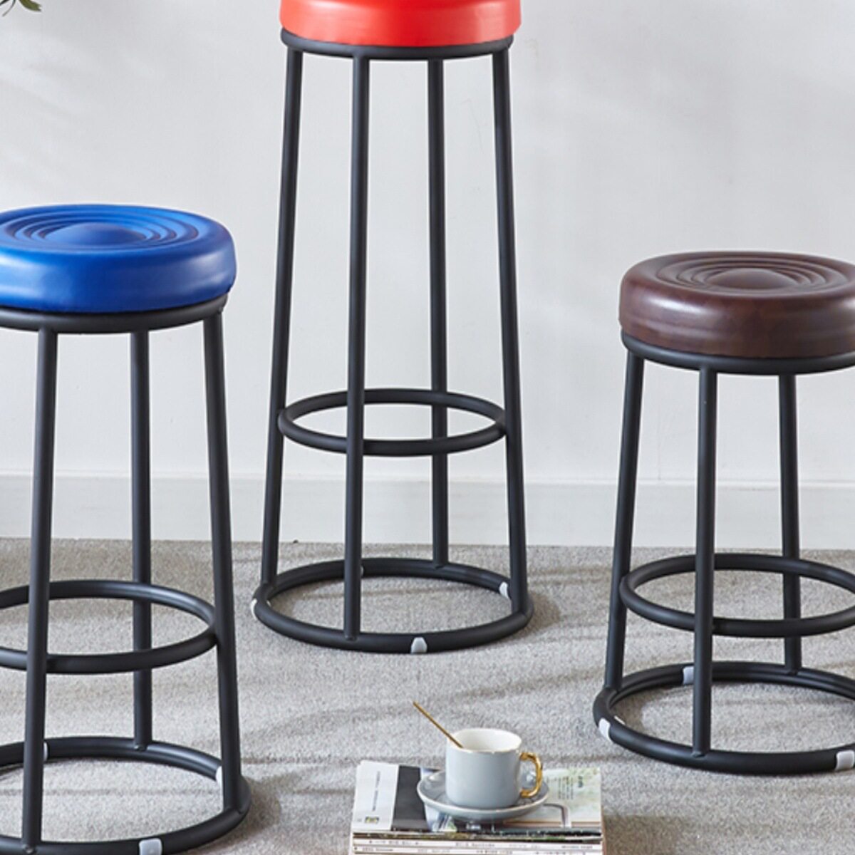 酒吧椅圆形椅子铁艺KTV吧凳手机店柜台前台凳子商用高脚凳吧台凳