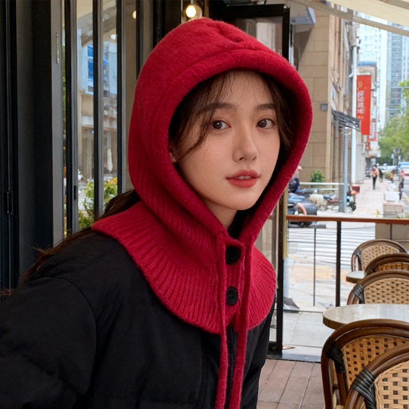 巴拉克拉法帽女护颈保暖毛线帽秋冬脖套一体护耳保暖帽学生针织帽