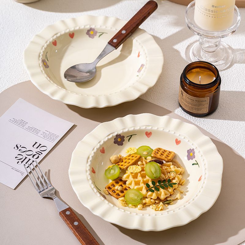 草帽奶油深盘高颜值盘子意面菜盘家用西餐高级沙拉陶瓷餐盘餐具