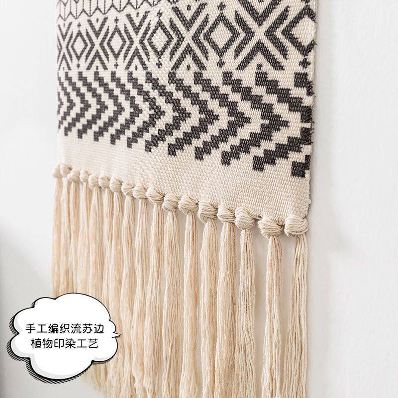 ins北欧挂毯装饰挂布流苏手工编织棉挂画卧室客厅背景墙布棉麻