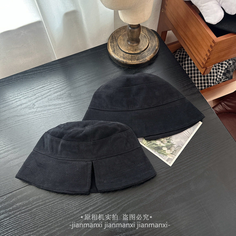 日系纯黑色休闲百搭盆帽男女暗黑系夏季后开叉纯棉个性渔夫帽