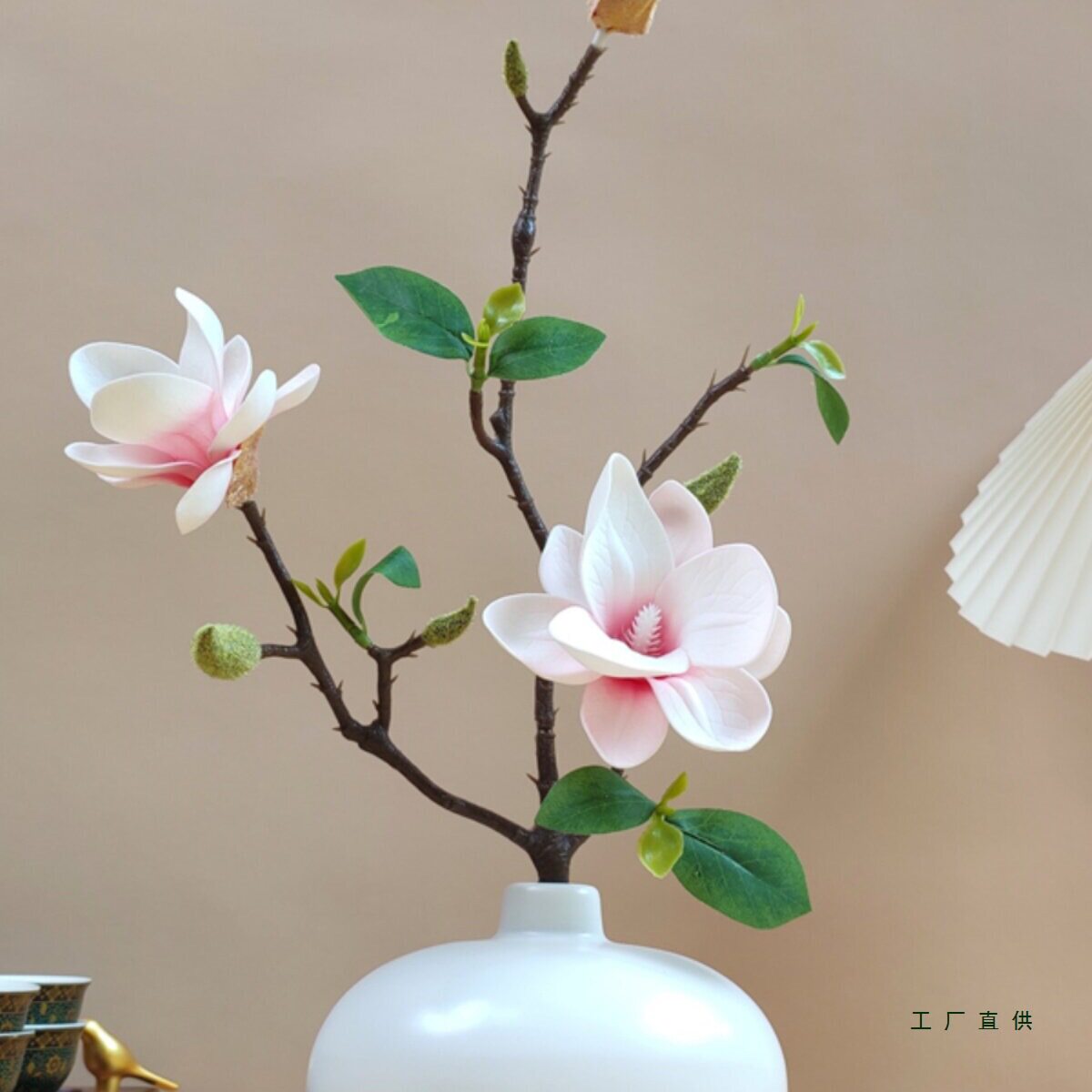 高档仿真玉兰花假花摆设客厅餐桌摆花套装新中式古典装饰品摆件