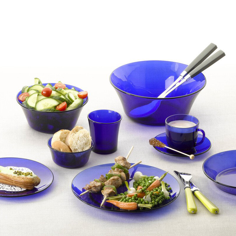 法国进口钢化玻璃杯 碗 盘宝蓝色系列水杯汤碗菜盘