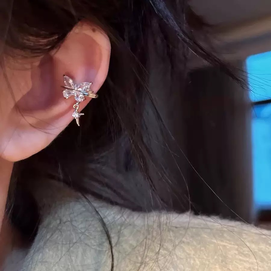 蝶觅家 蝴蝶耳骨夹纯欲锆石吊坠无耳洞新款小众设计感耳夹