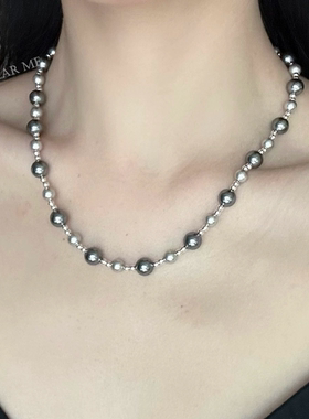 微镶圆环扣法式复古珍珠项链