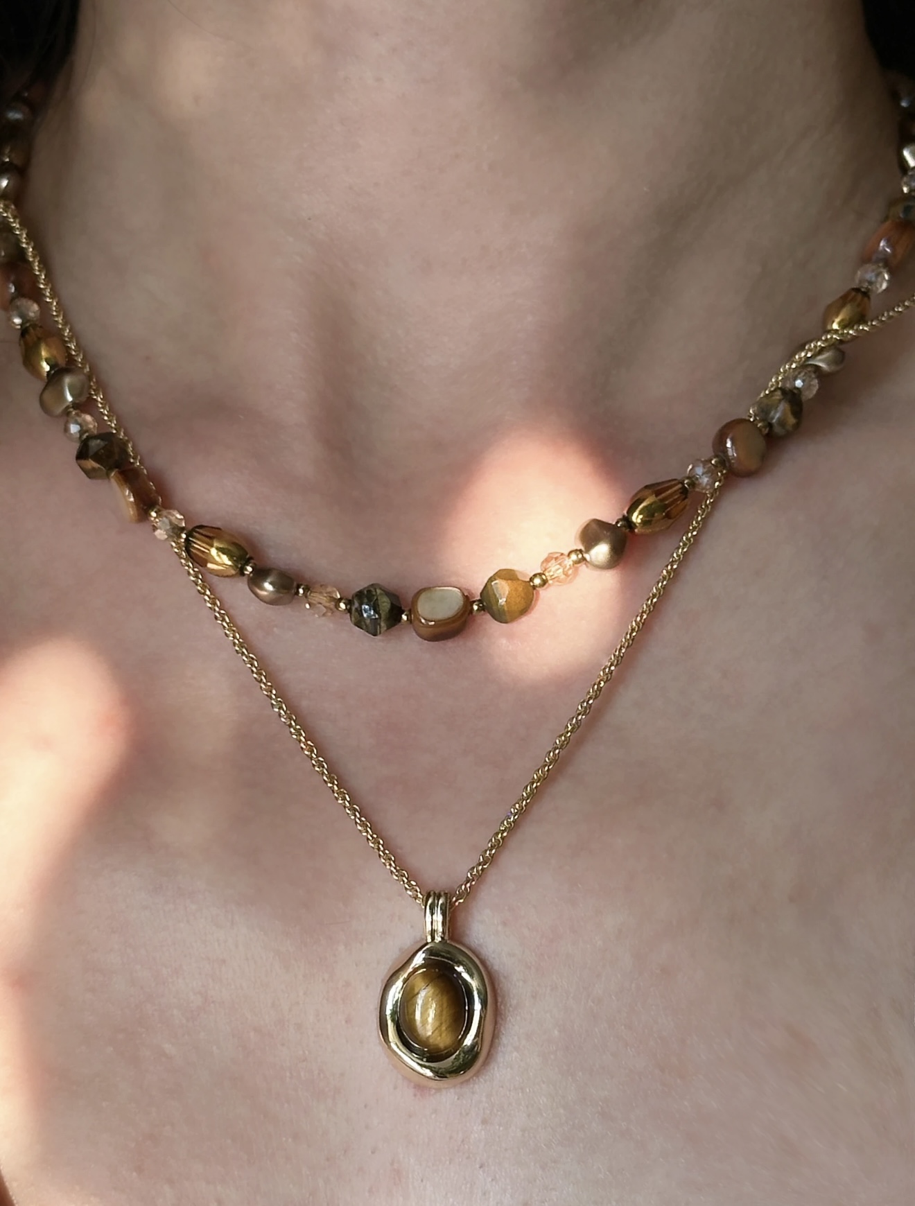 【焦糖奶茶】蝶觅家 虎眼石串珠叠戴项链女小众百搭毛衣链