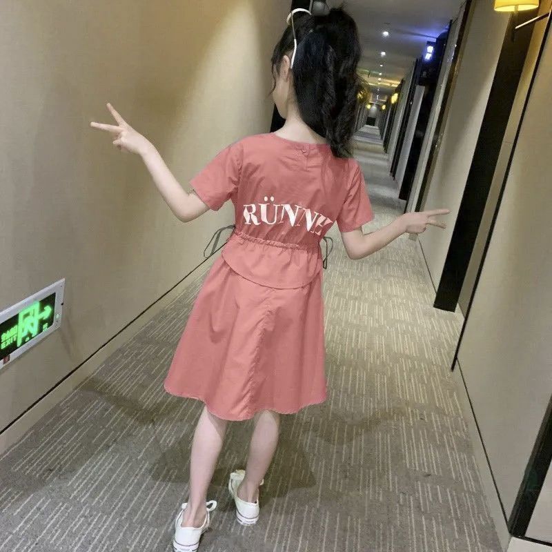 女童夏季纯棉裙子洋气时髦夏装2025新款大童儿童装女孩短袖连衣裙
