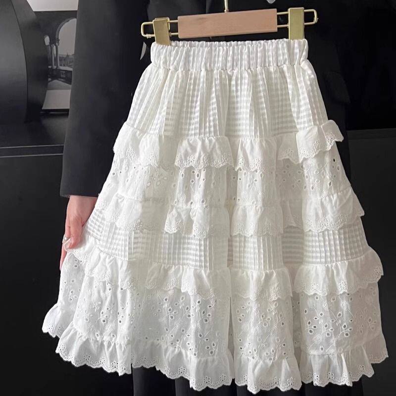 女童裙子春装长裙儿童白色半身裙长款洋气半裙女孩蕾丝蛋糕裙春款
