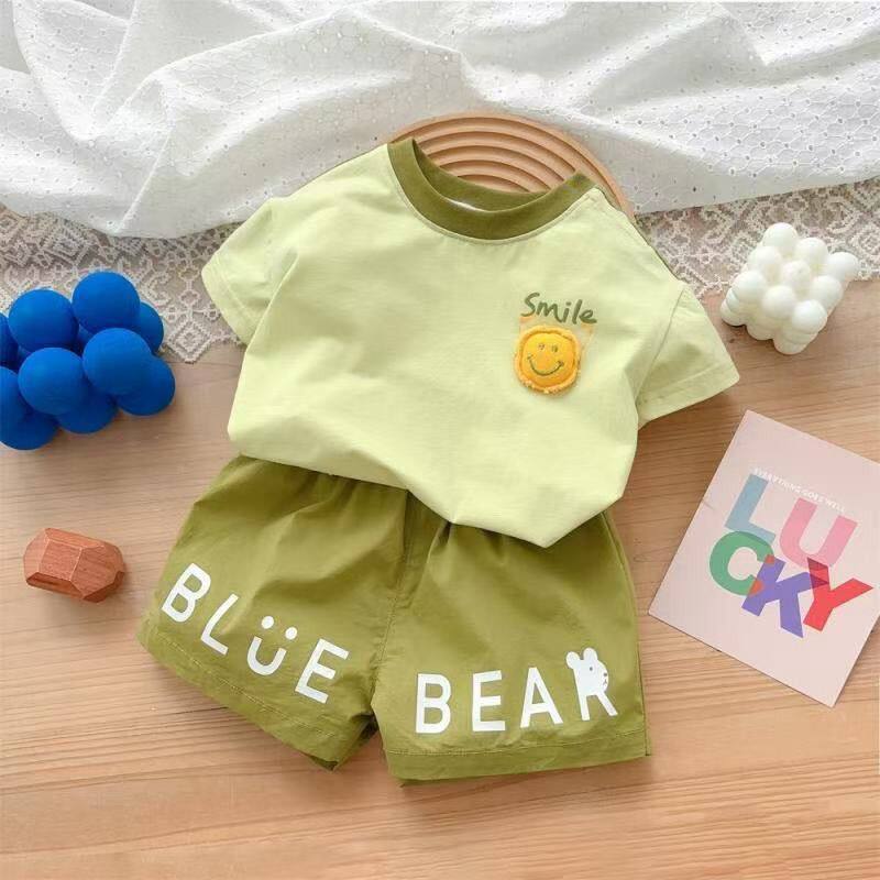 2026夏季男女宝宝休闲字母笑脸套装婴儿薄款外出服空调服两件套