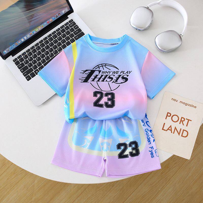男童套装2026新款夏季儿童时髦短袖T恤篮球短裤宝宝运动两件套潮