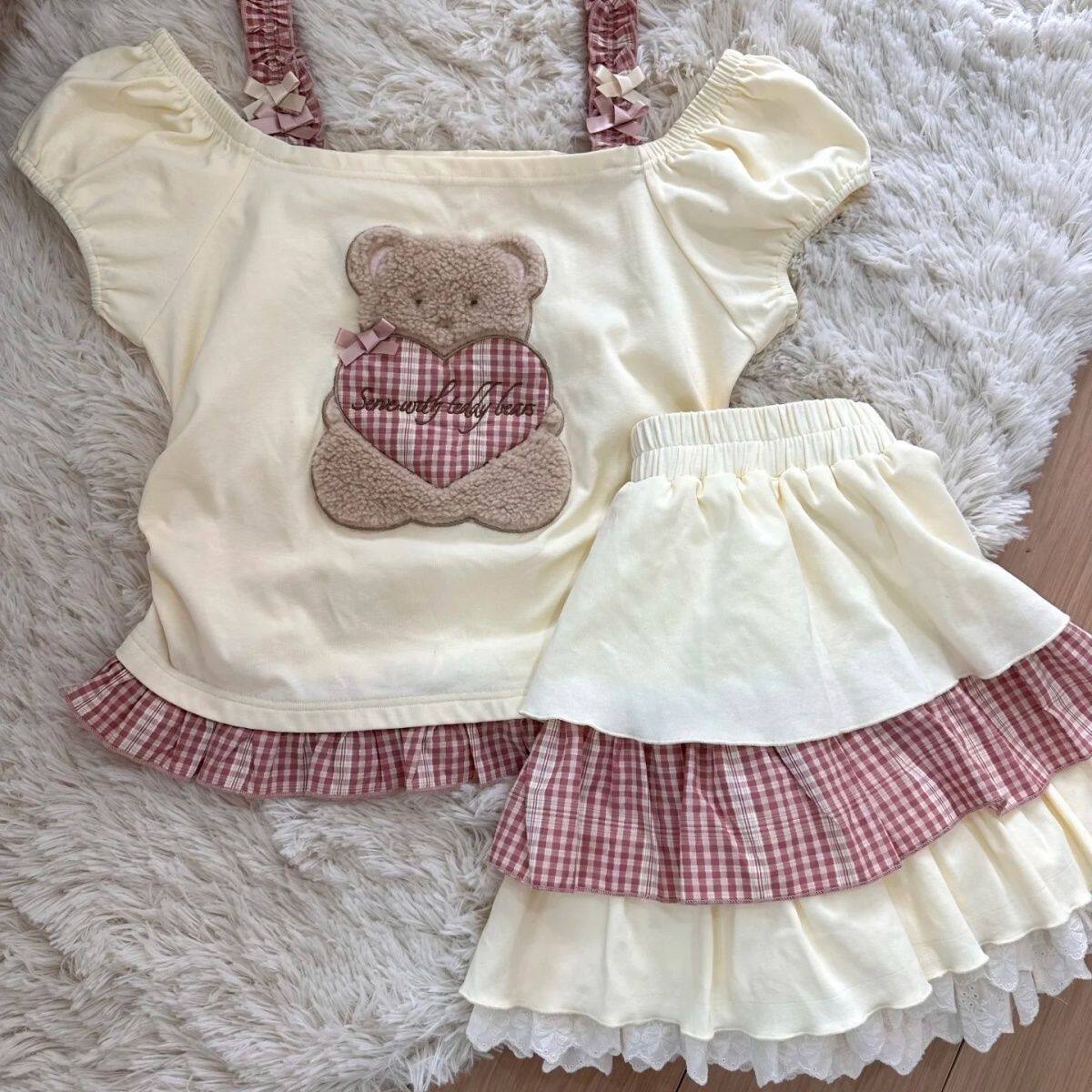 女童套装2026新款夏季儿童洋气时髦短袖T恤蛋糕裙中大童两件套潮