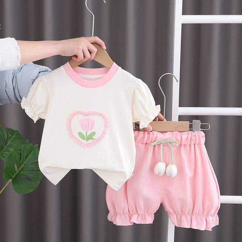 女童夏装套装夏季2025新款洋气小童时髦短袖裤子夏天宝宝女两件套