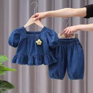 女童宝宝韩版休闲套装2026中小童夏季新款泡泡袖上衣束脚裤两件套