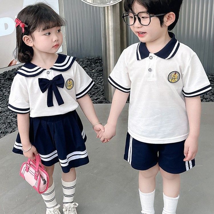 宝宝夏季兄妹装套装2026幼儿园校服男女童学院风海军风学院风儿童