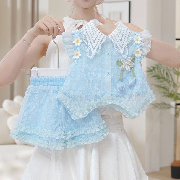 女童套装2025新款夏季儿童洋气时髦短袖衬衫短裤宝宝衣服两件套潮