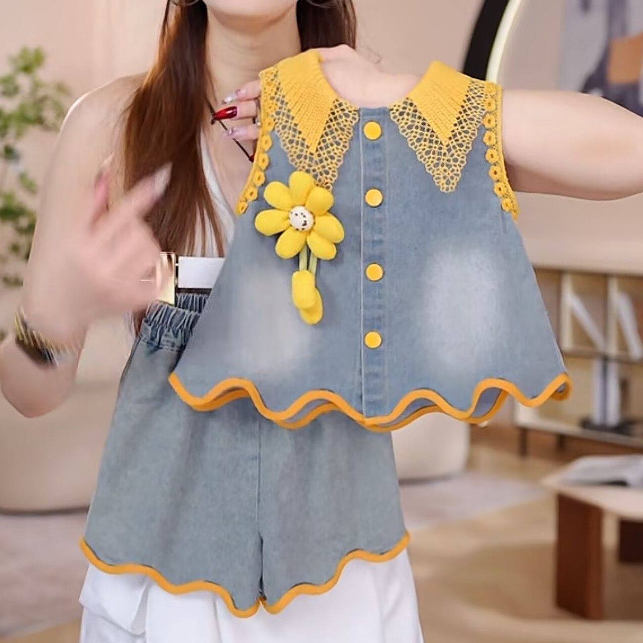 女童夏季牛仔背心两件套2026新款时髦女宝牛仔短裤洋气韩版套装潮