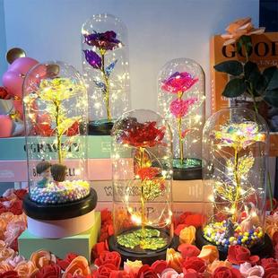永生花玻璃灯罩金箔玫瑰花七夕情人节母亲节生日礼物创意摆摊摆件